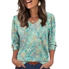 image:imageXIEERDUO 34 Length Sleeve Womens Tops V Neck Blouses with Buttons CasualFpink Green Floral