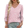 image:imageXIEERDUO 34 Length Sleeve Womens Tops V Neck Blouses with Buttons CasualFpink Leopard