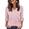 image:imageXIEERDUO 34 Length Sleeve Womens Tops V Neck Blouses with Buttons CasualFpink Leopard