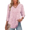 image:imageXIEERDUO 34 Length Sleeve Womens Tops V Neck Blouses with Buttons CasualFpink Leopard