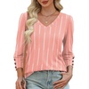 image:imageXIEERDUO 34 Length Sleeve Womens Tops V Neck Blouses with Buttons CasualFpink Stripes
