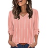 image:imageXIEERDUO 34 Length Sleeve Womens Tops V Neck Blouses with Buttons CasualFpink Stripes