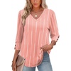 image:imageXIEERDUO 34 Length Sleeve Womens Tops V Neck Blouses with Buttons CasualFpink Stripes