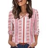 image:imageXIEERDUO 34 Length Sleeve Womens Tops V Neck Blouses with Buttons CasualFred Floral Stripe