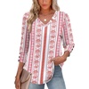 image:imageXIEERDUO 34 Length Sleeve Womens Tops V Neck Blouses with Buttons CasualFred Floral Stripe