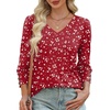 image:imageXIEERDUO 34 Length Sleeve Womens Tops V Neck Blouses with Buttons CasualFred White Dot