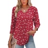 image:imageXIEERDUO 34 Length Sleeve Womens Tops V Neck Blouses with Buttons CasualFred White Dot
