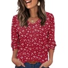 image:imageXIEERDUO 34 Length Sleeve Womens Tops V Neck Blouses with Buttons CasualFred White Dot