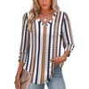 image:imageXIEERDUO 34 Length Sleeve Womens Tops V Neck Blouses with Buttons CasualFretro Stripe