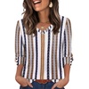 image:imageXIEERDUO 34 Length Sleeve Womens Tops V Neck Blouses with Buttons CasualFretro Stripe
