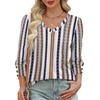 image:imageXIEERDUO 34 Length Sleeve Womens Tops V Neck Blouses with Buttons CasualFretro Stripe