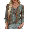 image:imageXIEERDUO 34 Length Sleeve Womens Tops V Neck Blouses with Buttons CasualFvintage Boho