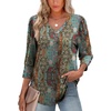 image:imageXIEERDUO 34 Length Sleeve Womens Tops V Neck Blouses with Buttons CasualFvintage Boho
