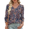 image:imageXIEERDUO 34 Length Sleeve Womens Tops V Neck Blouses with Buttons CasualFvintage Floral