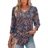 image:imageXIEERDUO 34 Length Sleeve Womens Tops V Neck Blouses with Buttons CasualFvintage Floral