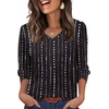 image:imageXIEERDUO 34 Length Sleeve Womens Tops V Neck Blouses with Buttons CasualFwhite Striped Black
