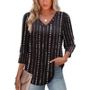 image:imageXIEERDUO 34 Length Sleeve Womens Tops V Neck Blouses with Buttons CasualFwhite Striped Black