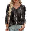 image:imageXIEERDUO 34 Length Sleeve Womens Tops V Neck Blouses with Buttons CasualFwhite Striped Black