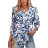 image:imageXIEERDUO 34 Length Sleeve Womens Tops V Neck Blouses with Buttons CasualFwhite Tribal Blue Floral