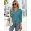 image:imageXIEERDUO 34 Length Sleeve Womens Tops V Neck Pleated Work Blouses Dressy Casual Summer Tops 2025 TrendyBlue Green