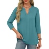 image:imageXIEERDUO 34 Length Sleeve Womens Tops V Neck Pleated Work Blouses Dressy Casual Summer Tops 2025 TrendyBlue Green