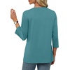 image:imageXIEERDUO 34 Length Sleeve Womens Tops V Neck Pleated Work Blouses Dressy Casual Summer Tops 2025 TrendyBlue Green