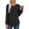 image:imageXIEERDUO Blouses for Women Dressy Casual Crew Neck Eyelet Tops Long Sleeve Shirts Puff Sleeve Tunics with Curved HemAblack