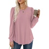 image:imageXIEERDUO Blouses for Women Dressy Casual Crew Neck Eyelet Tops Long Sleeve Shirts Puff Sleeve Tunics with Curved HemCmaruve
