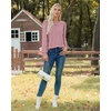 image:imageXIEERDUO Blouses for Women Dressy Casual Crew Neck Eyelet Tops Long Sleeve Shirts Puff Sleeve Tunics with Curved HemCmaruve