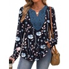 image:imageXIEERDUO Boho Tops for Women Blouses Dressy Casual V Neck Long Sleeve Shirts Fall Outfits Trendy Vacation ClothesZ Floral Black