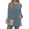 image:imageXIEERDUO Long Sleeve Shirts for Women Crewneck Tunic Tops Loose Fit Dressy Womens Sweaters with Pockets Fall Fashion 2026Blue
