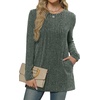 image:imageXIEERDUO Long Sleeve Shirts for Women Crewneck Tunic Tops Loose Fit Dressy Womens Sweaters with Pockets Fall Fashion 2026Green