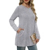 image:imageXIEERDUO Long Sleeve Shirts for Women Crewneck Tunic Tops Loose Fit Dressy Womens Sweaters with Pockets Fall Fashion 2026Light Gray