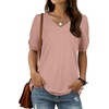 image:imageXIEERDUO T Shirt for Women Casual Round Neck Ruffled Sleeves Tunic Top01pink
