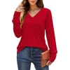 image:imageXIEERDUO Thermal Fall Outfits 2025 Dressy Casual Womens Sweater Fashion Clothing V Neck Tunic TopsRed