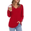 image:imageXIEERDUO Thermal Fall Outfits 2025 Dressy Casual Womens Sweater Fashion Clothing V Neck Tunic TopsRed