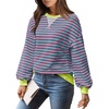 image:imageXIEERDUO Womens Crewneck Oversized Sweatshirt Striped Color Block Tops Long Sleeve Shirts Pullover Sweaters Y2K Clothes01 Striped Pink