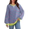image:imageXIEERDUO Womens Crewneck Oversized Sweatshirt Striped Color Block Tops Long Sleeve Shirts Pullover Sweaters Y2K Clothes01 Striped Pink