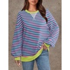 image:imageXIEERDUO Womens Crewneck Oversized Sweatshirt Striped Color Block Tops Long Sleeve Shirts Pullover Sweaters Y2K Clothes01 Striped Pink