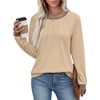 image:imageXIEERDUO Womens Long Sleeve Tops Color Block Casual Crewneck Tops Tshirt Basic Tee Fall Fashion Clothes Trendy OutfitsApricot