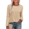 image:imageXIEERDUO Womens Long Sleeve Tops Color Block Casual Crewneck Tops Tshirt Basic Tee Fall Fashion Clothes Trendy OutfitsApricot