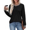 image:imageXIEERDUO Womens Long Sleeve Tops Color Block Casual Crewneck Tops Tshirt Basic Tee Fall Fashion Clothes Trendy OutfitsBlack