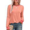 image:imageXIEERDUO Womens Long Sleeve Tops Color Block Casual Crewneck Tops Tshirt Basic Tee Fall Fashion Clothes Trendy OutfitsCoral