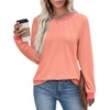 image:imageXIEERDUO Womens Long Sleeve Tops Color Block Casual Crewneck Tops Tshirt Basic Tee Fall Fashion Clothes Trendy OutfitsCoral