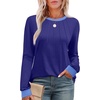image:imageXIEERDUO Womens Long Sleeve Tops Color Block Casual Crewneck Tops Tshirt Basic Tee Fall Fashion Clothes Trendy OutfitsDark Blue