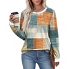 image:imageXIEERDUO Womens Long Sleeve Tops Color Block Casual Crewneck Tops Tshirt Basic Tee Fall Fashion Clothes Trendy OutfitsPatternedorange and Blue Plaid