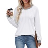 image:imageXIEERDUO Womens Long Sleeve Tops Color Block Casual Crewneck Tops Tshirt Basic Tee Fall Fashion Clothes Trendy OutfitsWhite