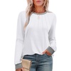 image:imageXIEERDUO Womens Long Sleeve Tops Color Block Casual Crewneck Tops Tshirt Basic Tee Fall Fashion Clothes Trendy OutfitsWhite