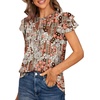 image:imageXIEERDUO Womens Summer Tops Ruffle Short Sleeve V Neck Chiffon Blouses Flowy T ShirtsDkhaki