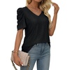 image:imageXIEERDUO Womens Summer Tops Trendy V Neck T Shirts Puff Sleeve Casual Flowy07ablack